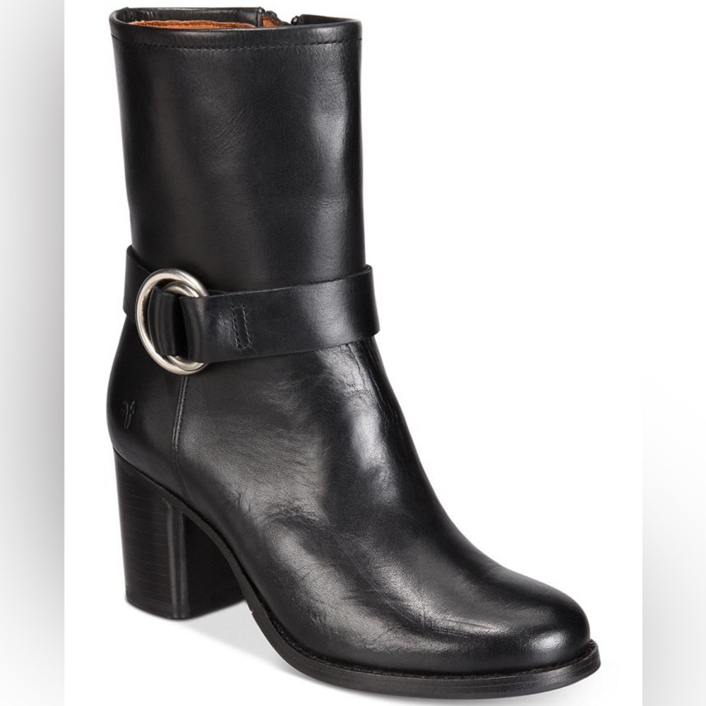 Frye Addie Harness Black Mid-Calf Italian Leather Boot size 8.5
